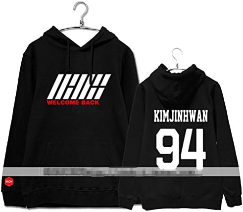 KPOP IKON Welcome Back Support Hoodie Chan Woo Bobby B.I Pullover Sweater Unisex Sweatshirt (Kim Jin Hwan Black, M)