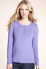 Indigo Collection Pure Cotton Lace Trim Henley Neck Top