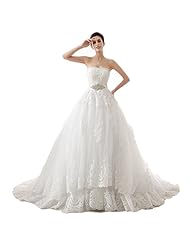 Strapless Satin/Tulle Applique Backless Lace-Up  Beaded Floral Print  Dress with a Cathedral Train  With a Bow(s)