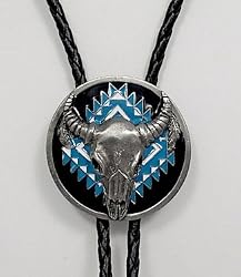 Buffalo Skull Head Turquoise Enamel Bolo Tie
