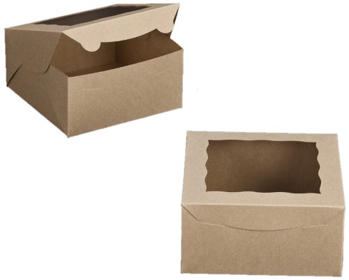 Dress My Cupcake Window Cupcake Box with Lid and Holder for 4 Jumbo Cupcakes, Brown, Set of 100