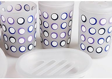 Bath Ensemble,6 Piece Circle On The White Ground Plastic,Bathroom Accessories Set
