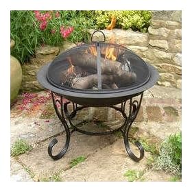 Black Steel Firebowl with mesh cover 61cm high, by Buchanan