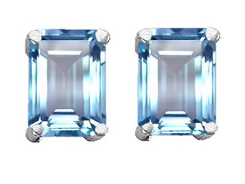 3.00 cttw 14K White Gold Plated 925 Sterling Silver and Created Emerald Cut Aquamarine Earrings - Gold Plated Silver