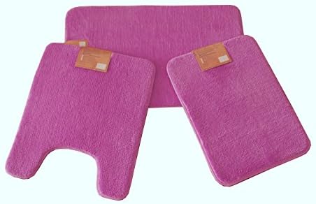 3 Piece Pink Non-slip Memory Foam Bathmat Set (20x24"+17x23"+20x32")