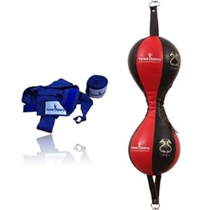Quality Rexion Double End Speedball Punching Ball And Straps Punching Ball Boxing Red / Black With Poly Cotton Weight Lifting Kick Boxing Hand Wraps With Velcro Closure Straps Blue 3.5 M