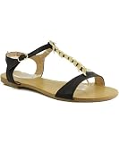 Nature Breeze Kylie-05 Embellished T-Strap Ankle Strap Sandal BLACK