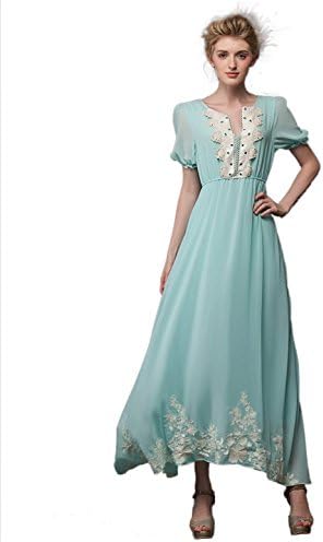 Yacun Women's Vintage Embroidered Chiffon Swing Maxi Casual Dress LE0721-001