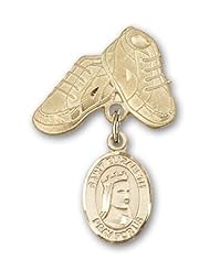 14K Gold Baby Badge with St. Elizabeth of Hungary Charm and Baby Boots Pin