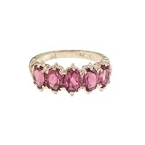 14K Rose Gold Ladies Pink Tourmaline 5 Stone English Victorian Style Ring - Finger Sizes 5 to 12 Available