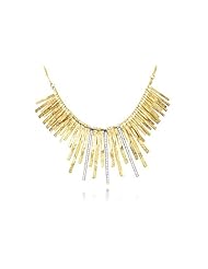 14K Yellow Gold Matte-Finish Designer Necklace, Set with Gold Strands and Pave Set Diamonds Bars.