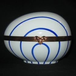 Chamart Limoges Hinged Blue Striped Goose Egg Box (Large)