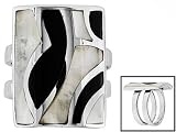 ONYX AND WHITE MOTHER OF PEARL STERLING SILVER MOSIAC DESIGN RING