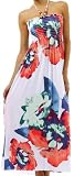 Watercolor Flowers Graphic Print Beaded Halter Smocked Bodice Maxi / Long Dress ( Free Shipping! )