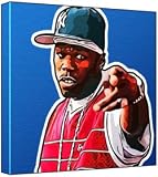 50 Cent - Pop Art Print (Multicolour; Blue Background) 30 x 30 x 2 cm Medium Square Deep Box Canvas