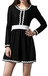 Long Sleeves Shift Bubble Dress Scoop Neck Lace Party Dress 