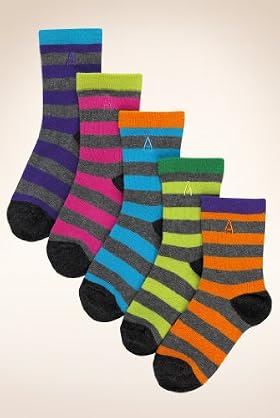 5 Pairs Of Younger Boys' Autograph Cotton Rich Striped Socks
