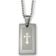 Stainless Steel Brushed and Polished Laser Etched Cross Pendant on 24 inch Ball Chain