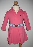 Ralph Lauren Girls Long Sleeve Polo Dress Left Chest Polo Pony Logo 2 Front Patch Pockets Elastic Blue Belt