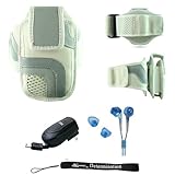 White Adjustable Deluxe Sportband / Workout Armband with Adaptable Neck Str ....