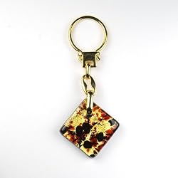 Murano Glass Keyring Jewelry - Square L Red/Gold Style1