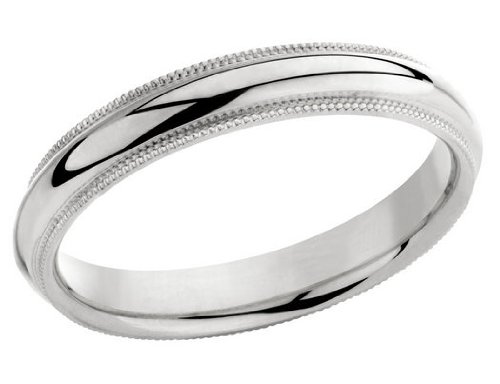 Ladies Comfort Fit 4mm Milgrain Wedding Band in Sterling Silver