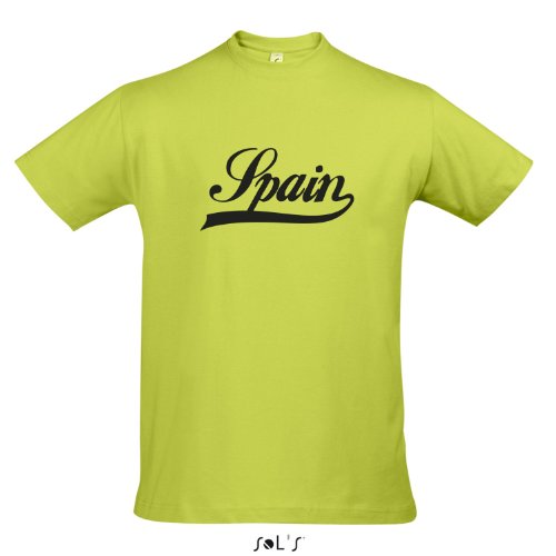 T-Shirt Spanien Oldschool Spain LÄNDERSHIRT EM / WM FAN Trikot S-XXL , Apple green – schwarz , XL