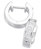 Elements Sterling Silver Ladies E266C Channel Set Square CZ Hoop Earrings