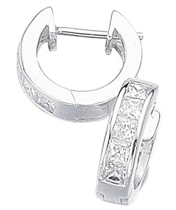 Elements Sterling Silver Ladies' E266C Channel Set Square Cubic Zirconia Hoop Earrings