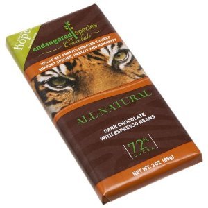 Endangered Species Chocolate Tiger Bar; Dark Chocolate with Expresso Beans , 3 Ounce -- 12 per case.