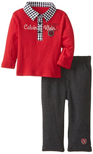 Calvin Klein Baby-Boys Infant Long Sleeve Polo Top with Pull On Pants