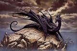 Dark Dsurion Dragon (On Rock) Art Poster Print - 24' X 36'