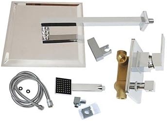 Shower Faucet Contemporary Chrome Wall Mounted Double Handles Brass with 12¡± Square Shower Head and Hand Shower