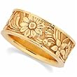 14K Yellow Gold Distinct Flower Design Wedding Band