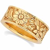 14K Yellow Gold Distinct Flower Design Wedding Band