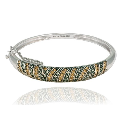 Sterling Silver Marcasite and Champagne Crystal Bangle Bracelet
