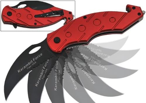 K-31 8" Karambit Y73TkggxO Force -Tactical-Action Folding Knife 8RhmFLk - Red folding knife edge sharp steel ytkbio tikos567 bgf 8" Karambit Force Action Folding Knife- Red. Tiger USA Brand. Silver, Steel blade with a half serrated karambit blade. Cool, faQa7KJPhU textured handle w/ seat belt cutter and RIgKA5QeHm window breaker. New "Push" Belt Clip for easy clipping.