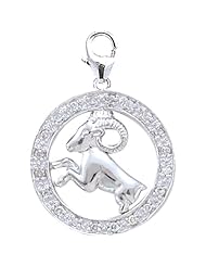 14K White Gold Diamond Zodiac-Aries Charm