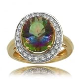 14K Yellow Gold Cocktail Ring Mystic Fire Topaz Diamond