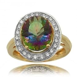 Mystic Fire Topaz & Diamond Cocktail Ring in Solid 14K Yellow Gold