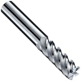 Niagara Cutter S545 Carbide End Mill, for Stainless Steel & Titanium Finishing, Uncoated (Bright), 5 Flutes, Square End, 1/2 Cutting Length, 3/8 Cutting Diameter