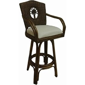 Click here to buy Lucaya Indoor Swivel Rattan and Wicker 30 Bar Stool in TC Antique Fabric: Everglades Spice by Hospitality Rattan.