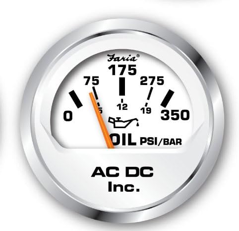 FARIA OIL GAUGE AC DC MARINE, MADE IN USA MARINE WHITE GAUGES 0-350 PSI/BAR
