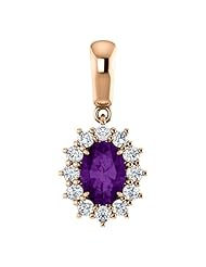 18K Rose Gold 7.00x5.00mm Oval Cut Amethyst and Diamond Pendant -- LIFETIME WARRANTY