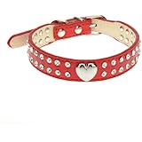 Pet Kingdom 2 Rows Rhinestone Bling Heart Studded Leather Dog Collar For Small Or Medium Pet Collar (Red, Small)