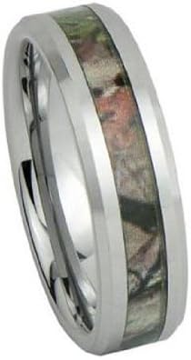 Unisex Camo Hunting Tan/Brown/Green Camouflage 7mm Tungsten Wedding Band Ring (10.5)