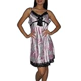SILK COUTURE Womens Sexy Gorgeous Sleepwear Dress / Pajama Nightgown - Pink & Black -Size: M-L