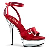 5 1/2 inch Stiletto Heel Platform Sandal Red Satin/Clear