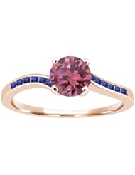 0.87 Ct Round Pink Diamond Blue Sapphire 14K Rose Gold Ring