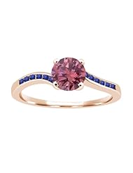 0.87 Ct Round Pink Diamond Blue Sapphire 14K Rose Gold Ring